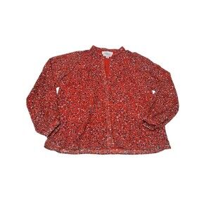 The Shirt Rochelle Behrens Size XS Floral Button Down Red‎ Lagenlook #E4-1
